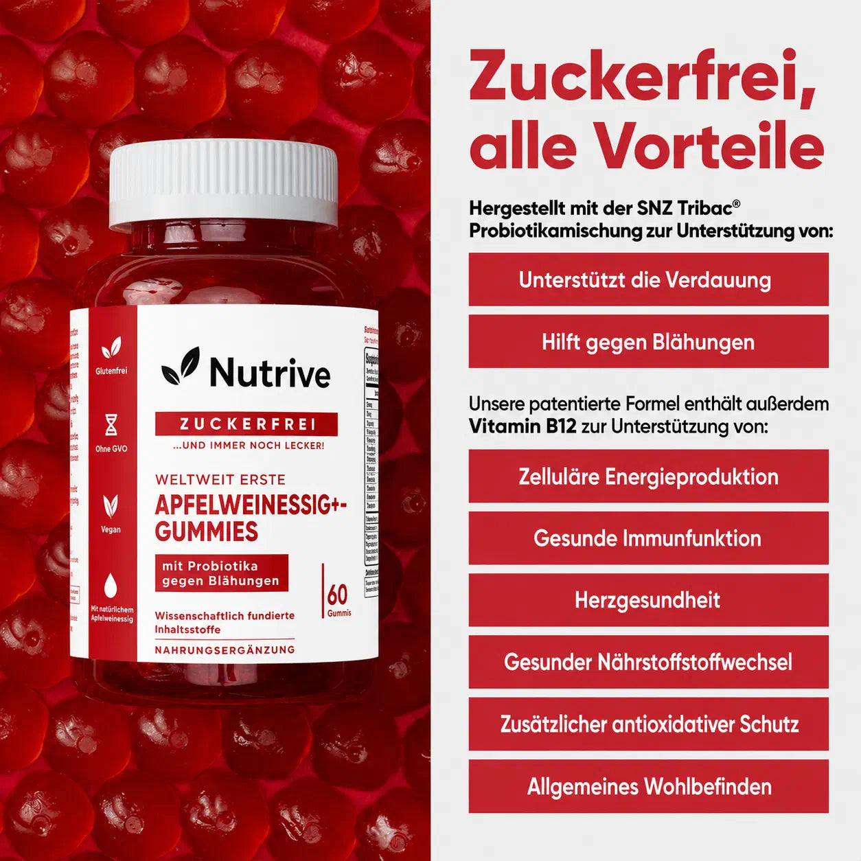 Nutrive ZERO SUGAR 3er-Wellness-Bundle | Prä-, Post- und Probiotika, Apfelessig- und Ashwagandha-Gummis