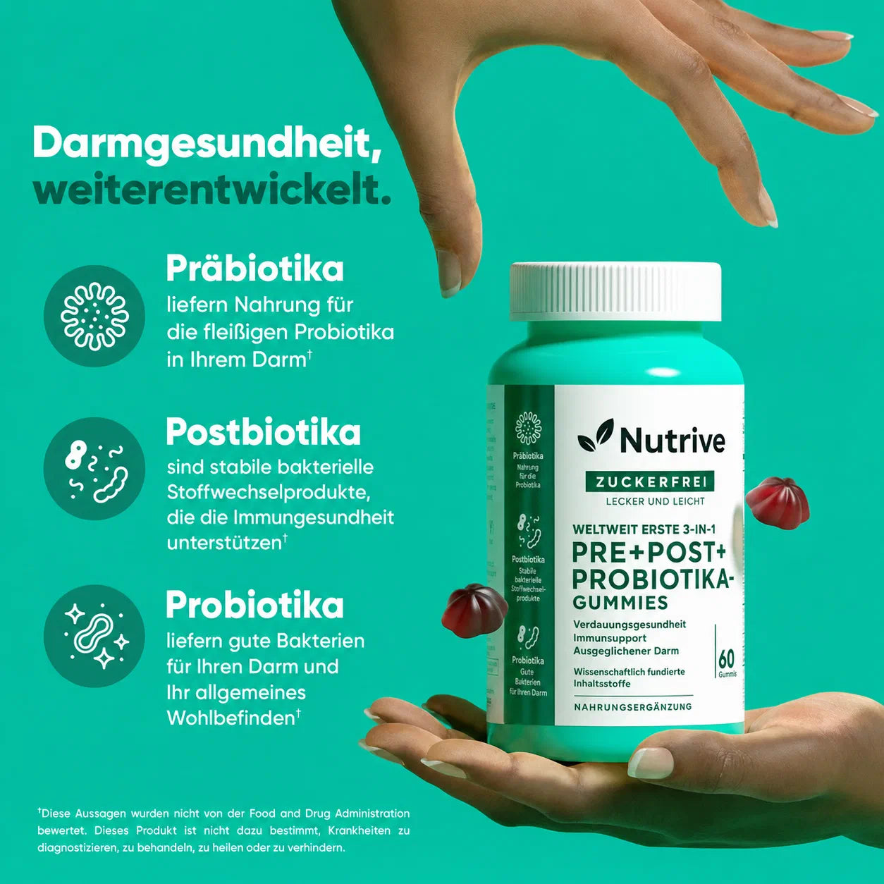 Nutrive ZERO SUGAR 3er-Wellness-Bundle | Prä-, Post- und Probiotika, Apfelessig- und Ashwagandha-Gummis